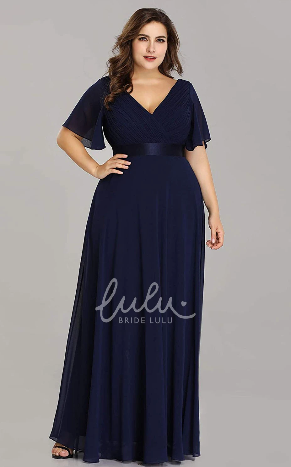 Chiffon V-Neck A-Line Mother Dress with Criss Cross Casual & Elegant