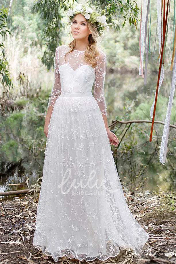 Lace Low-V Back Chiffon Wedding Dress Elegant Bridal Gown