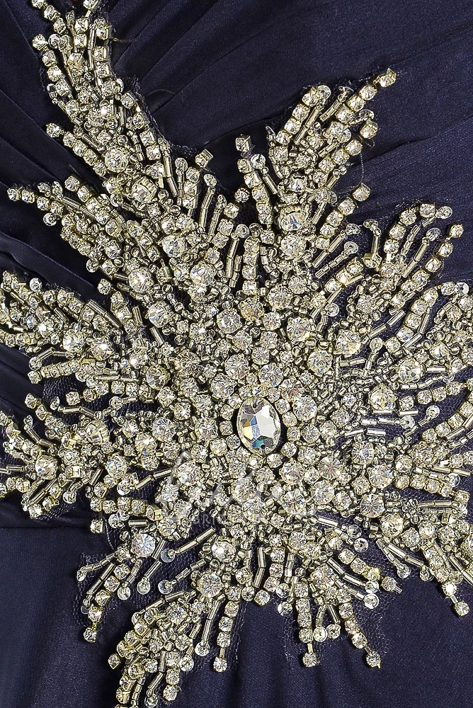 Floor-Length Criss-Cross Satin Chiffon Prom Dress with Beading Classy Prom Dress