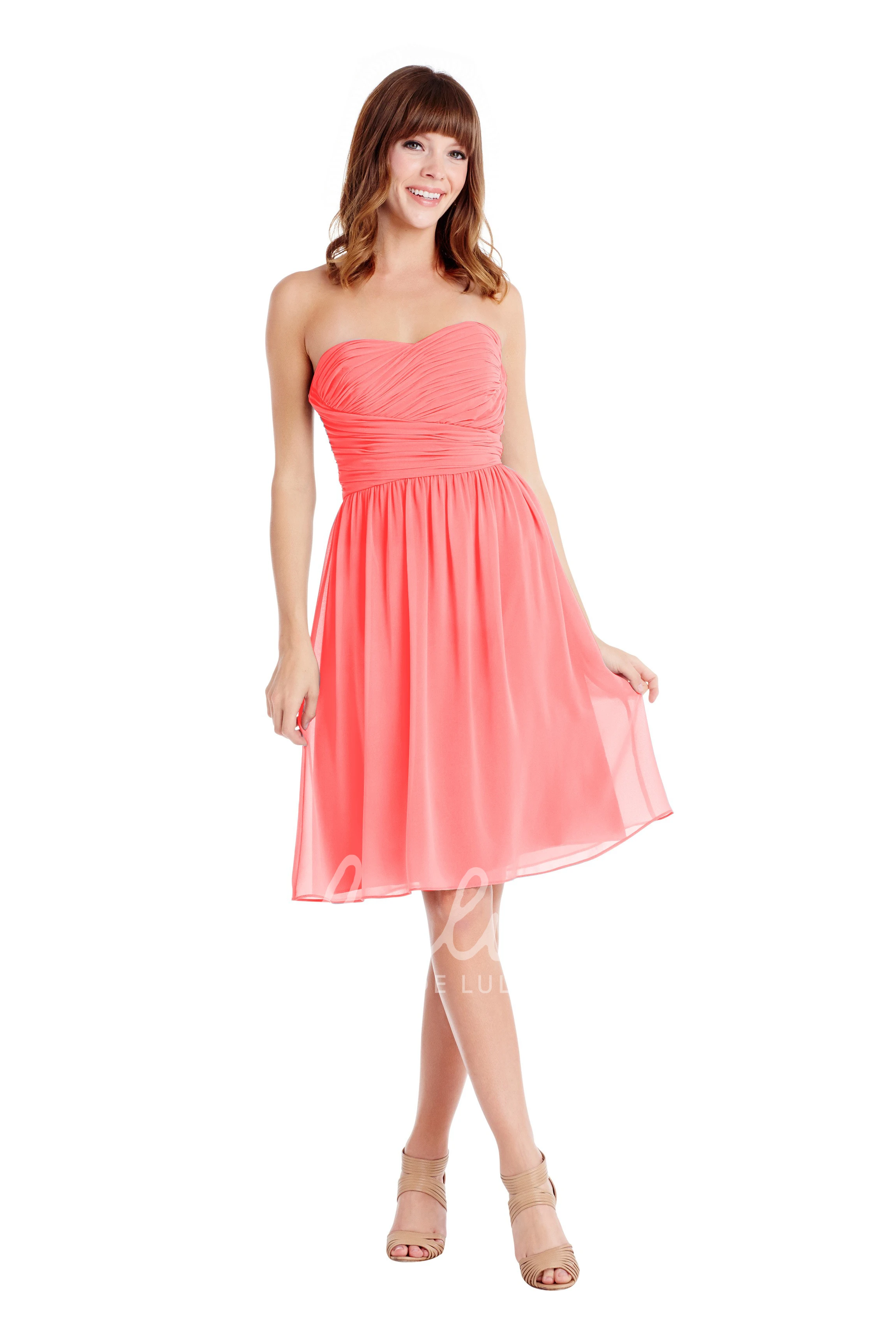 Criss-Cross Sweetheart Sleeveless Chiffon Knee-Length Bridesmaid Dress in Multiple Colors