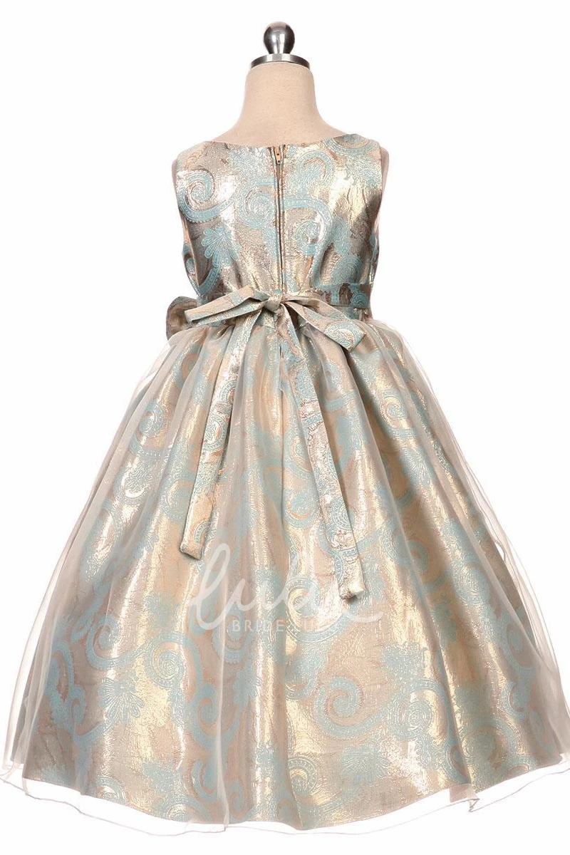 Sequins & Organza Tiered Flower Girl Dress with Bow and Sash Tea-Length