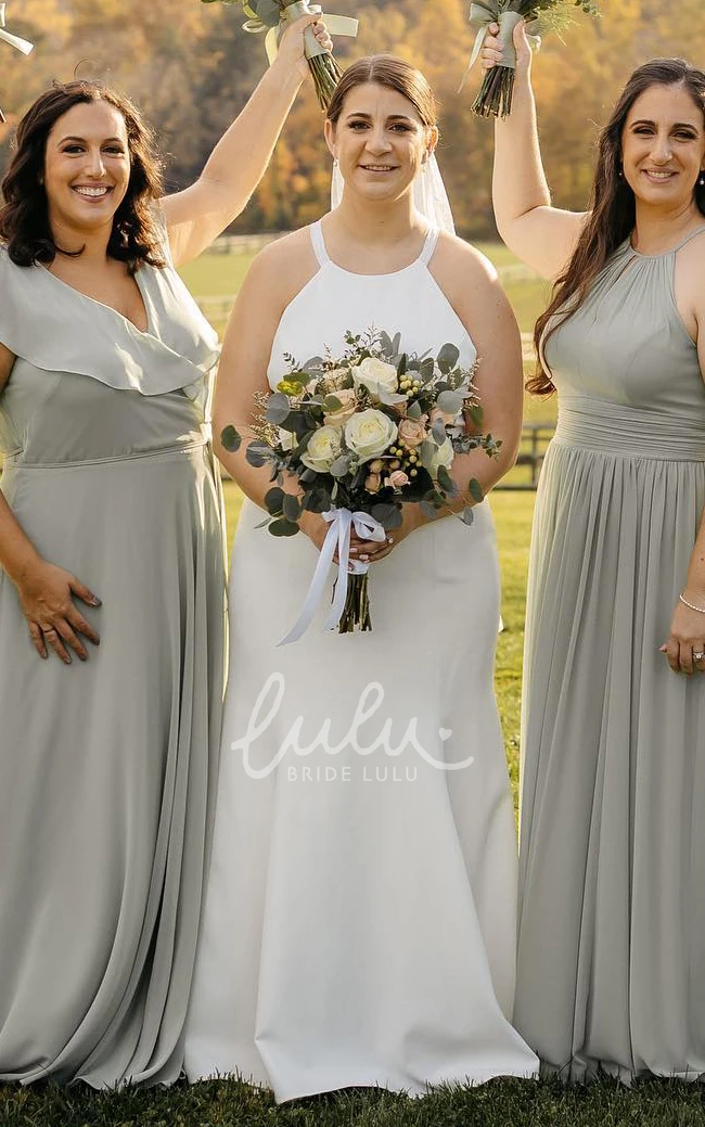 Mermaid Plus Size Straps Satin Sleeveless Lace-up Back Garden Wedding Dress with Ribbon