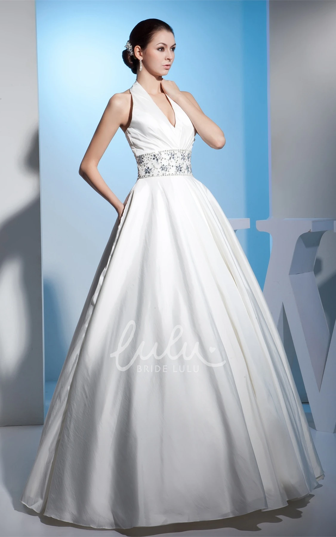 Sleeveless Satin Ball Gown Wedding Dress with Beaded Waist for Brides