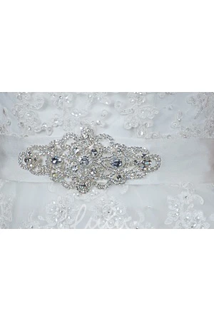 Cap Sleeve Crystal Sash Ball Gown Warm Wedding Dress with Jewel Neckline