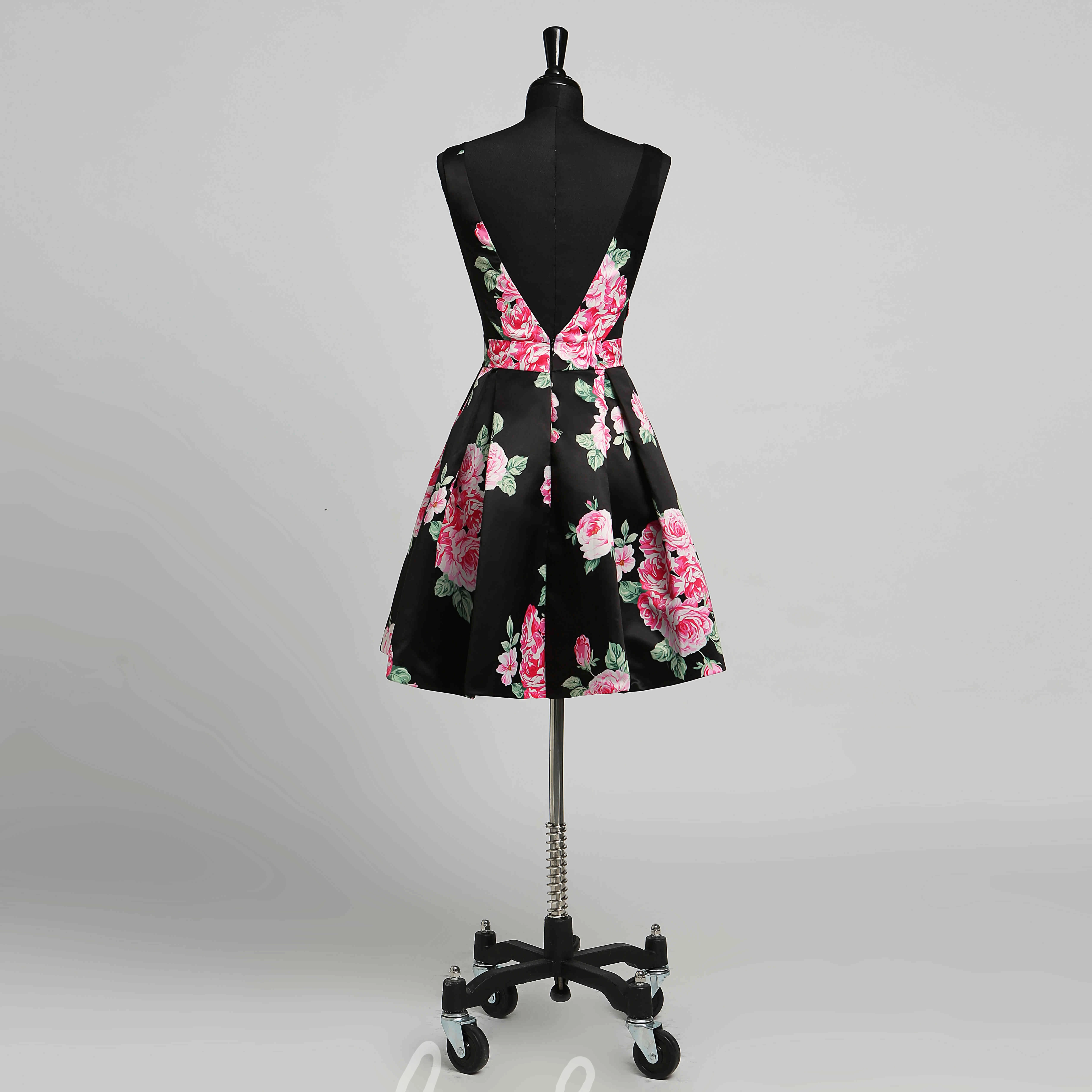 Sexy Satin Sheath V-Neck Sleeveless Mini Formal Dress with Deep-V Back