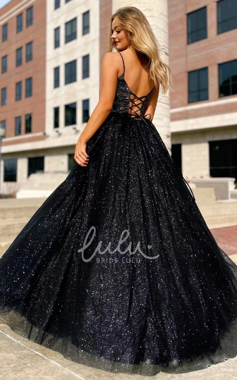 Spaghetti Sequins A Line Sleeveless Evening Dress Sexy Prom Dress