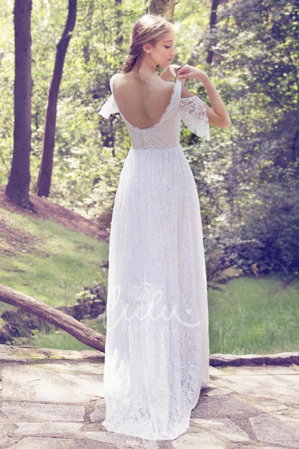 Vintage Lace Wedding Dress with Low-V Back and Sweep Train