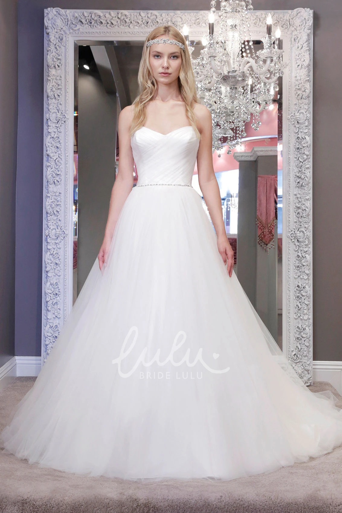Sweetheart Jeweled Tulle Ball Gown Wedding Dress with Criss Cross Elegant 2025 Bridal Gown
