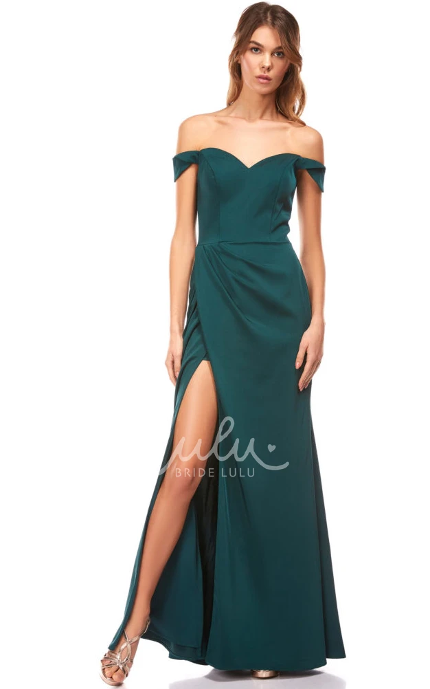 Satin A-Line Formal Dress with Short Sleeves and Split Front Casual Formal Dress