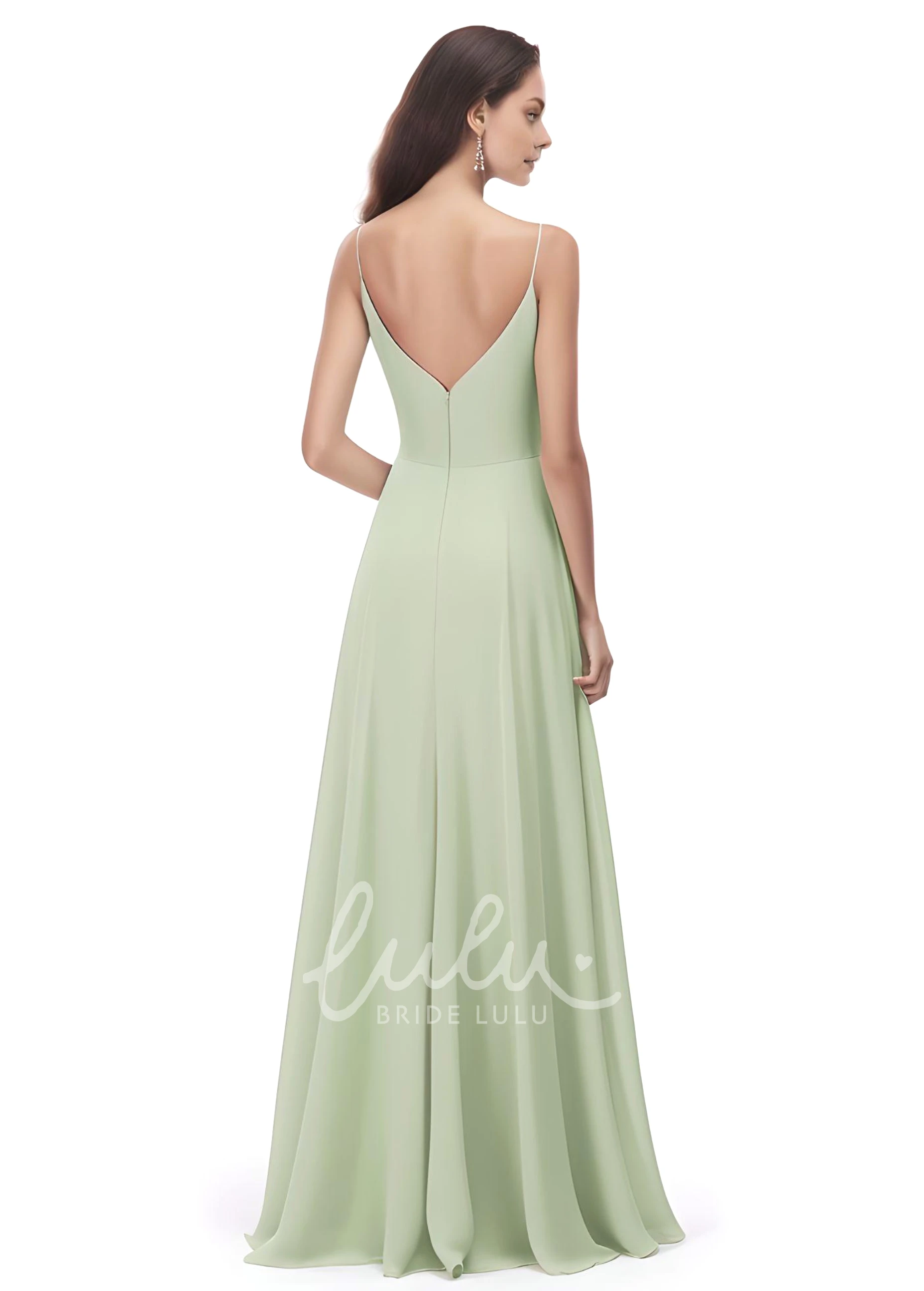 A-Line Chiffon Spaghetti V-neck Bridesmaid Dress Gorgeous 2025 Women's Flowy Unique