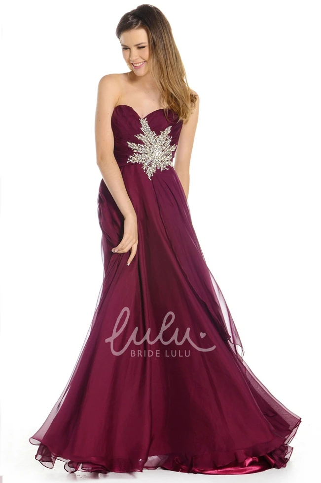 Crystal Sweetheart A-Line Chiffon Prom Dress with Ruching Maxi