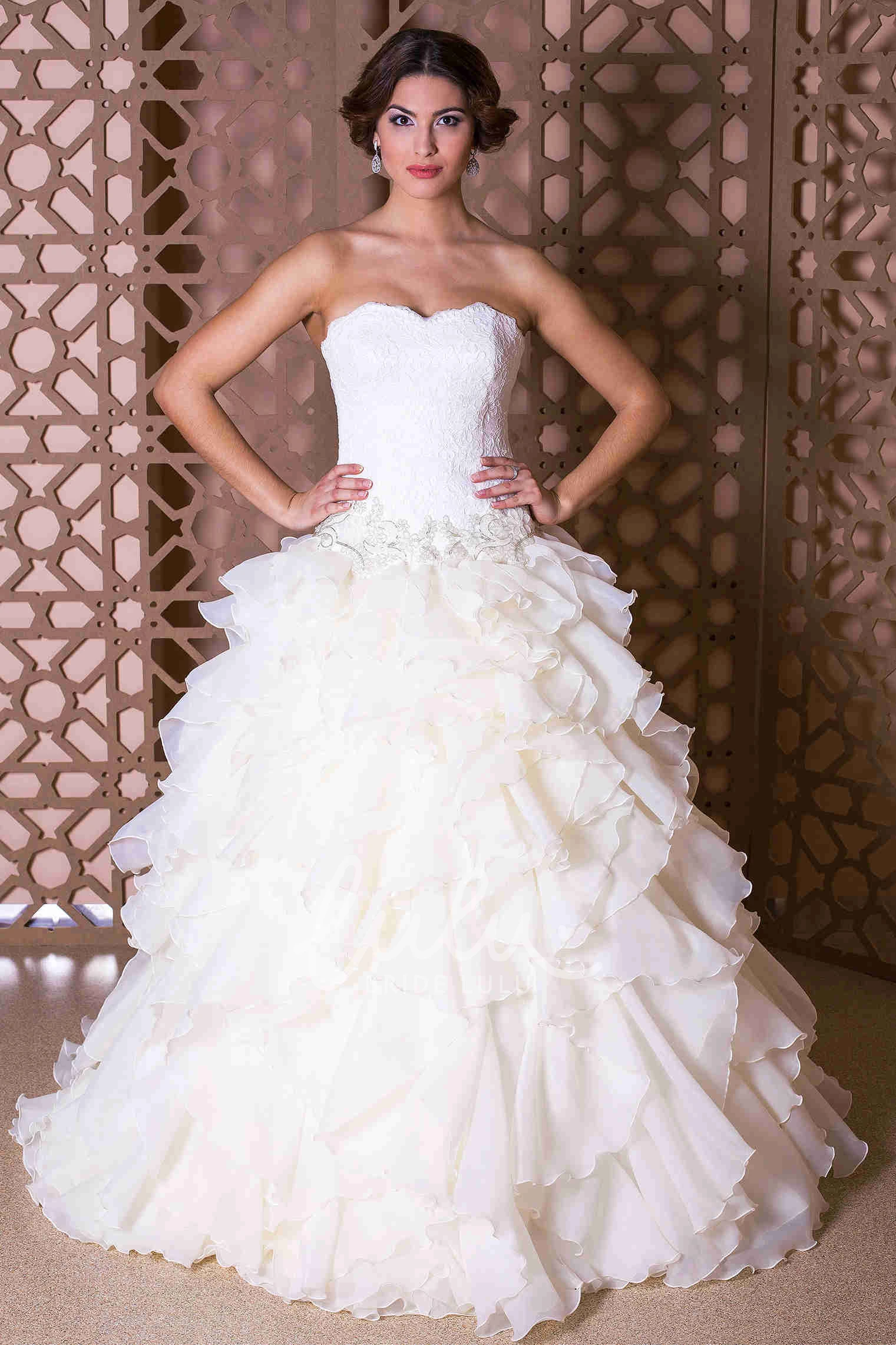 Strapless Organza Ball Gown Wedding Dress with Jeweled Cascading Ruffles