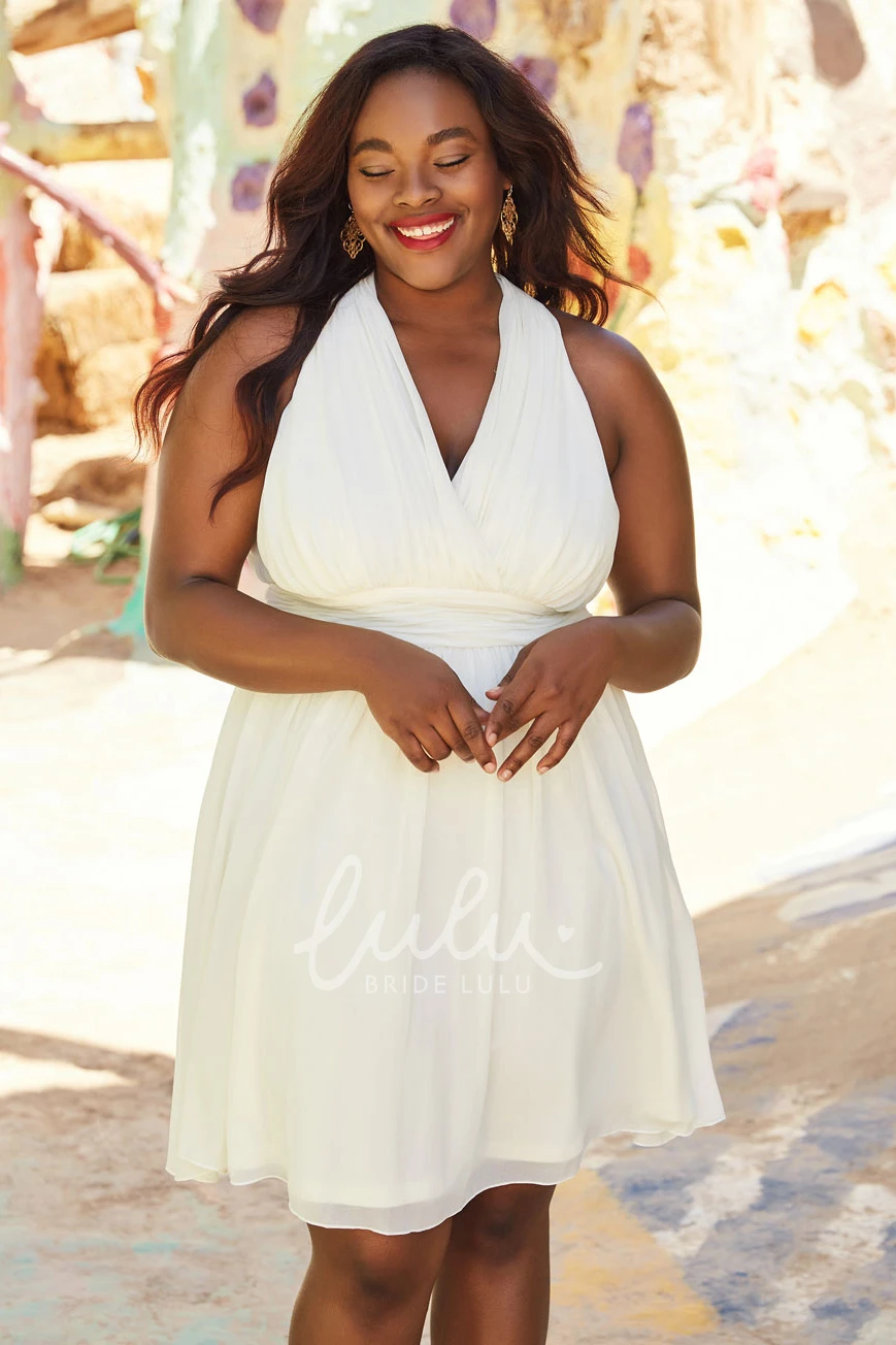 V-Neck Knee-Length Sleeveless Chiffon Wedding Dress with Zipper