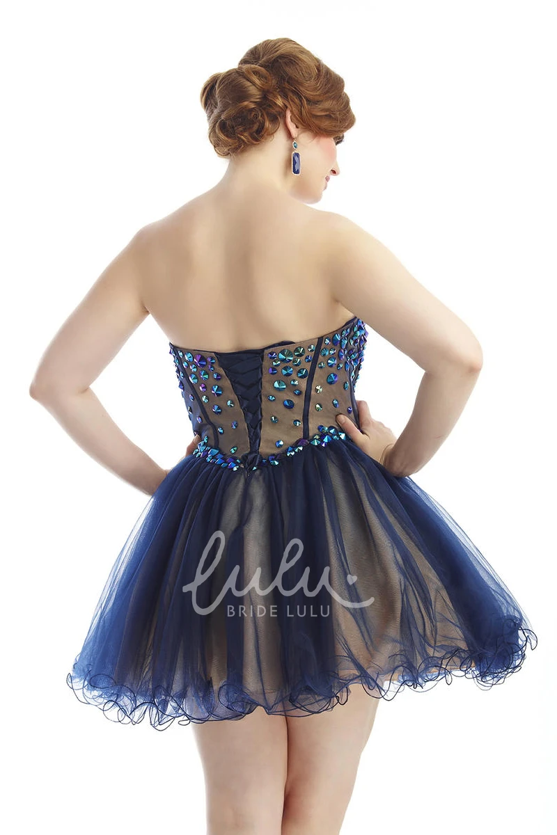 Ruffled Tulle A-line Crystal Detailing Prom Dress