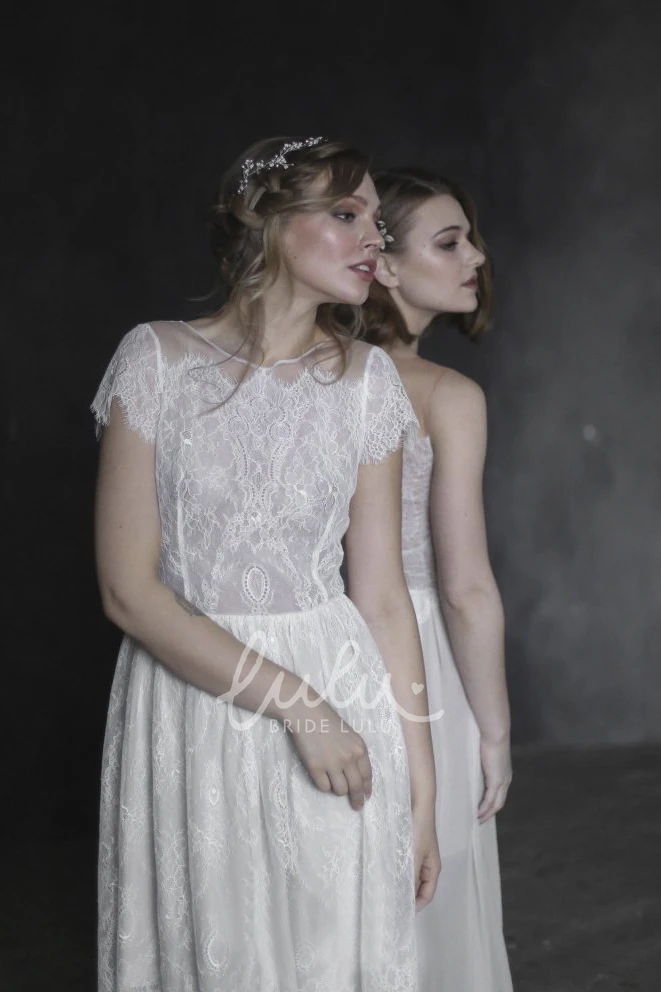 Bohemian Lace Tea-length Winter Wedding Dress with Zipper Simple Lace Tea-length Winter Wedding Dress