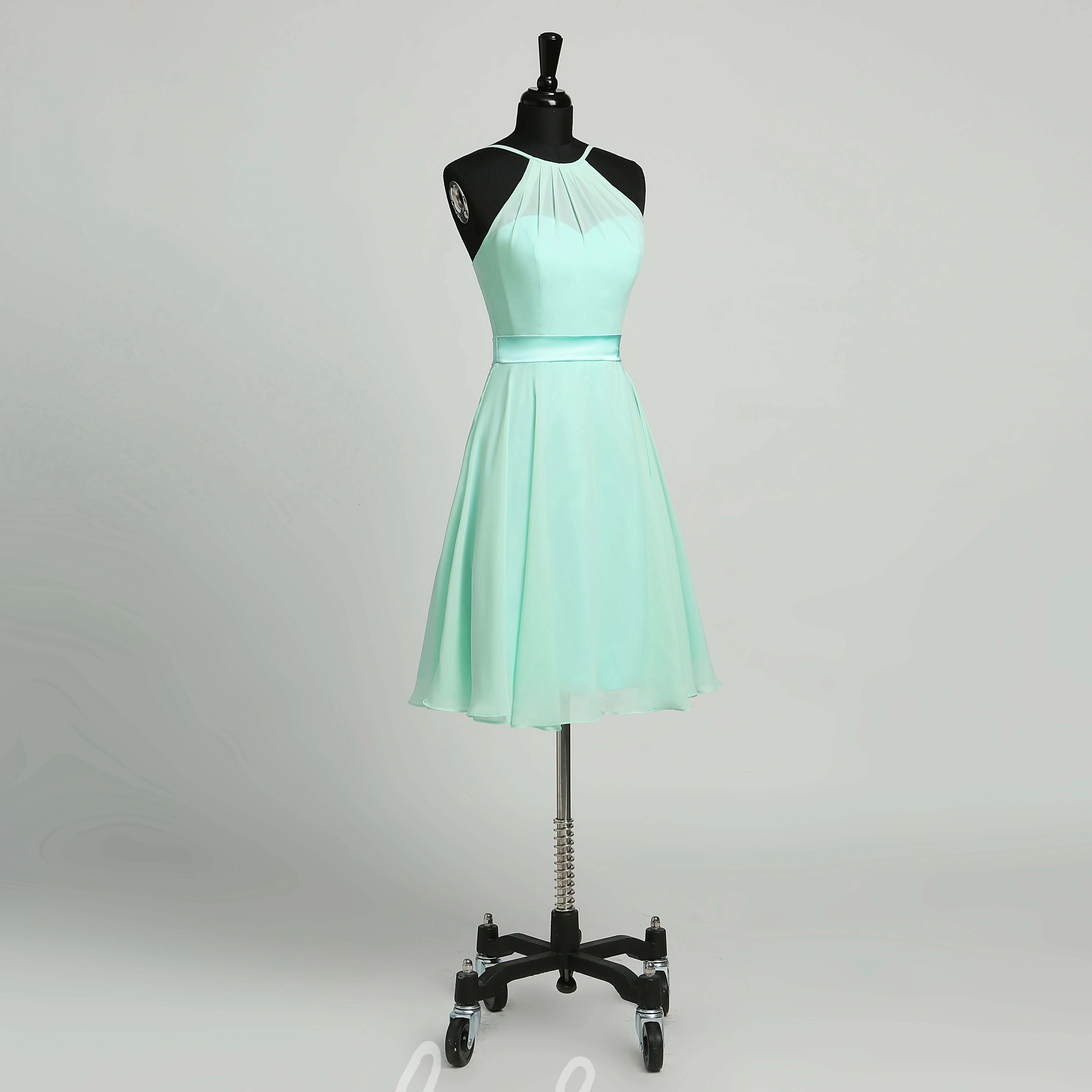 Simple Chiffon A-Line Halter Sleeveless Mini Bridesmaid Dress