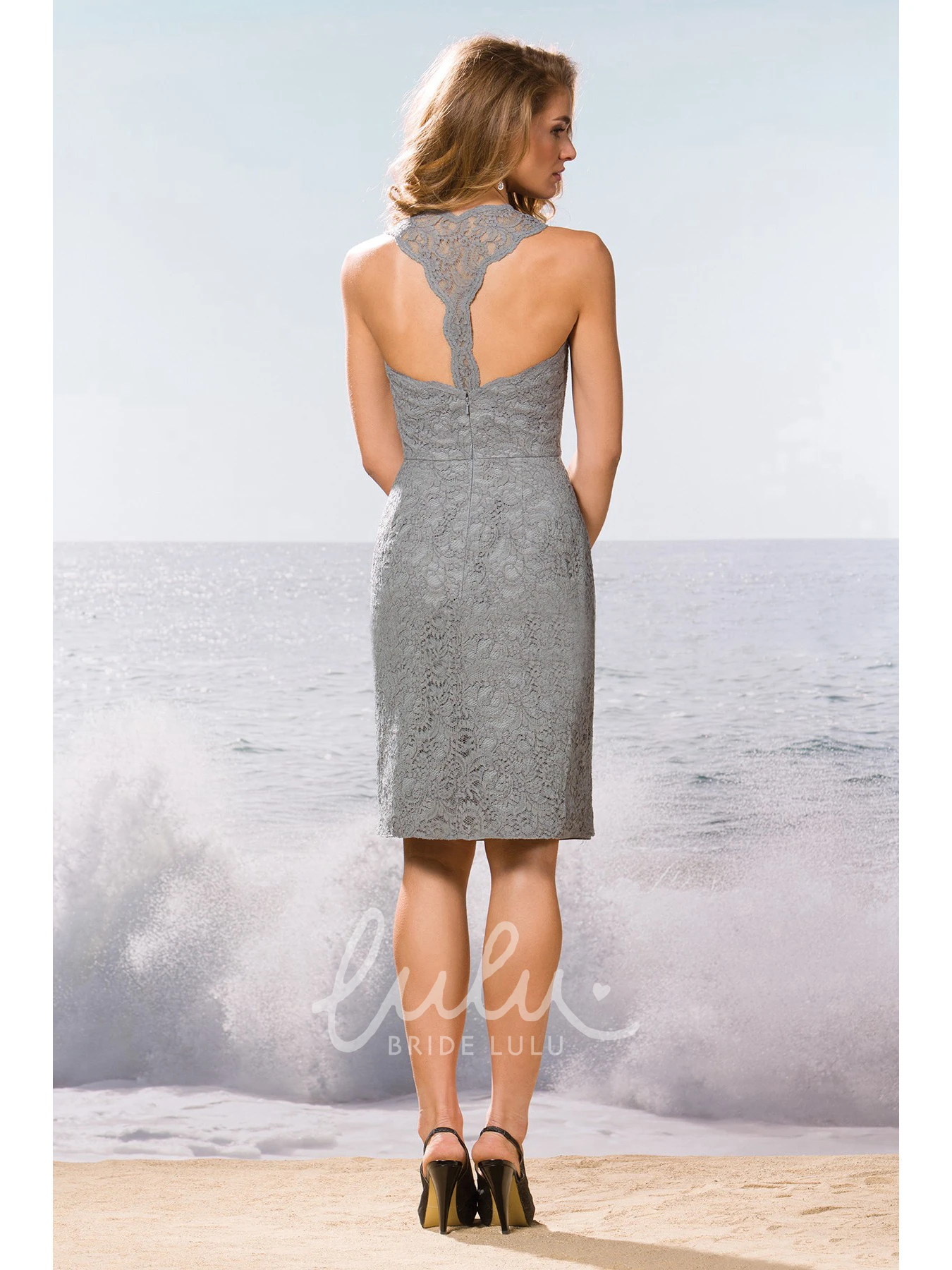 Lace Sheath Bridesmaid Dress Sleeveless Knee-Length Elegant