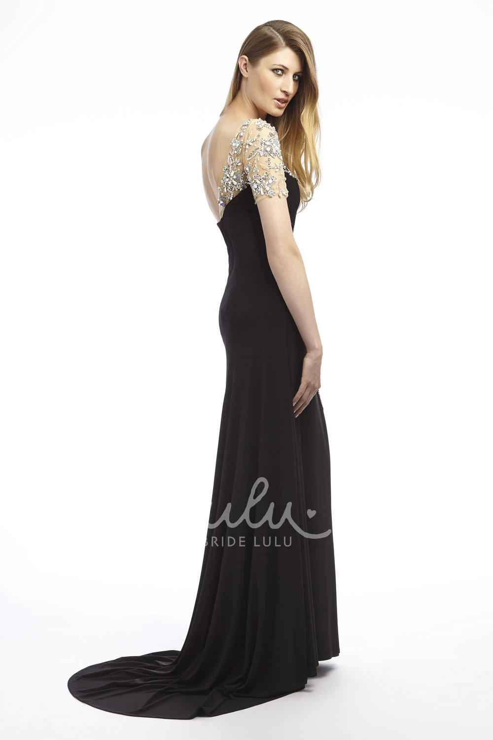 Beaded One-Shoulder Chiffon Prom Dress with Split Front Sheath Floor-Length