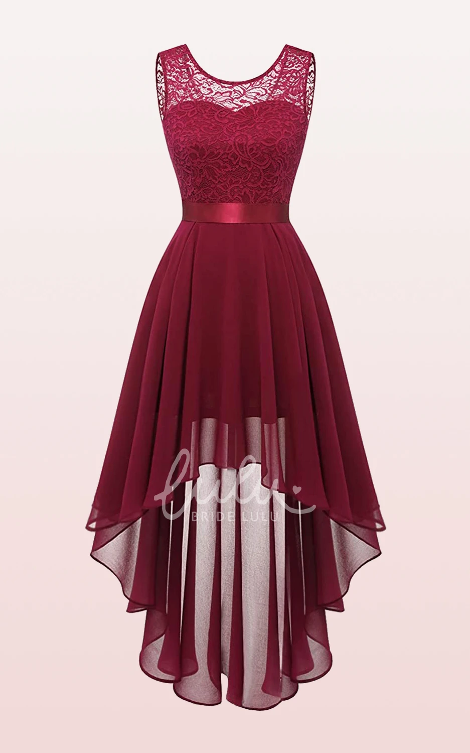 Chiffon Bateau A-line Bridesmaid Dress with Sash/Ribbon High-Low