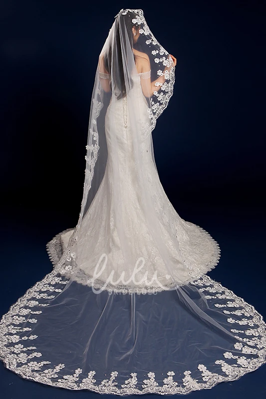 Lace Edge Flower Wedding Veil Long Tail