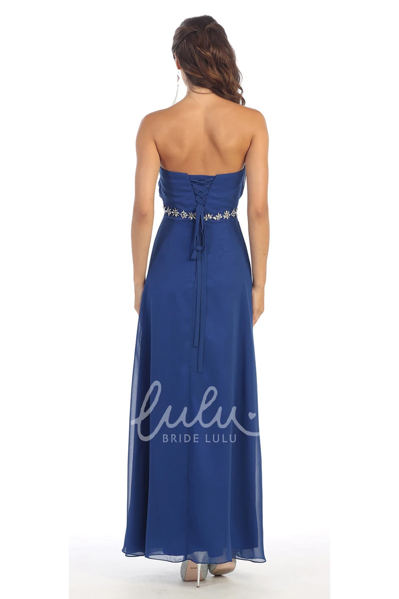 Chiffon Strapless A-Line Dress with Corset Back and Pleats Bridesmaid Dress