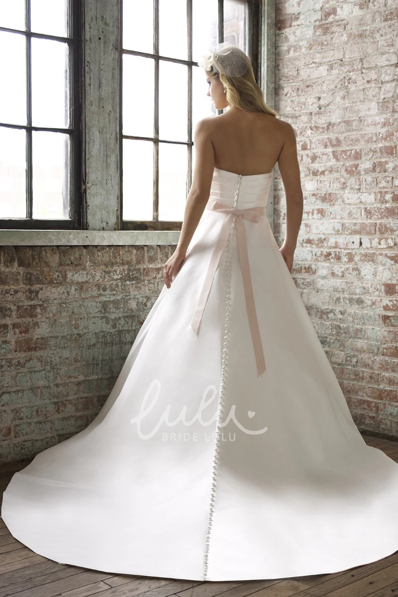 Strapless Satin Wedding Dress with Jeweled Court Train Floor-Length Bridal Gown
