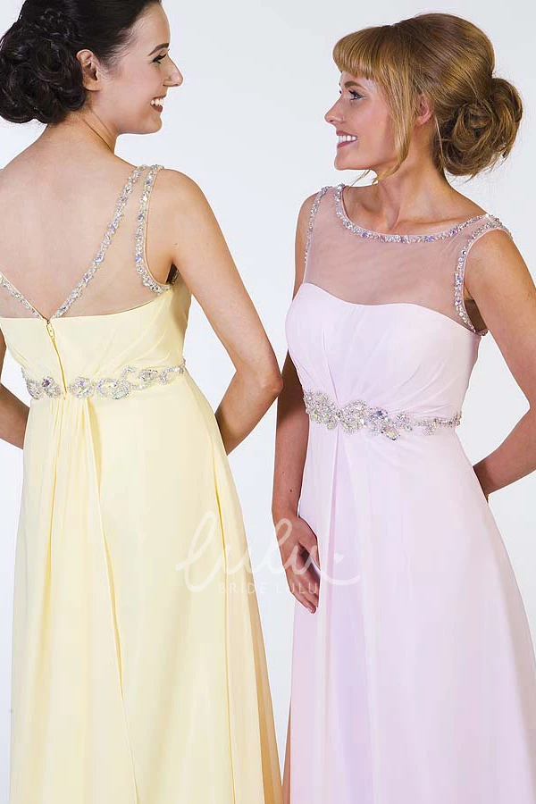Sleeveless A-Line Chiffon Prom Dress with Beaded Scoop-Neck and Waist Jewellery Flowy Prom Dress 2025