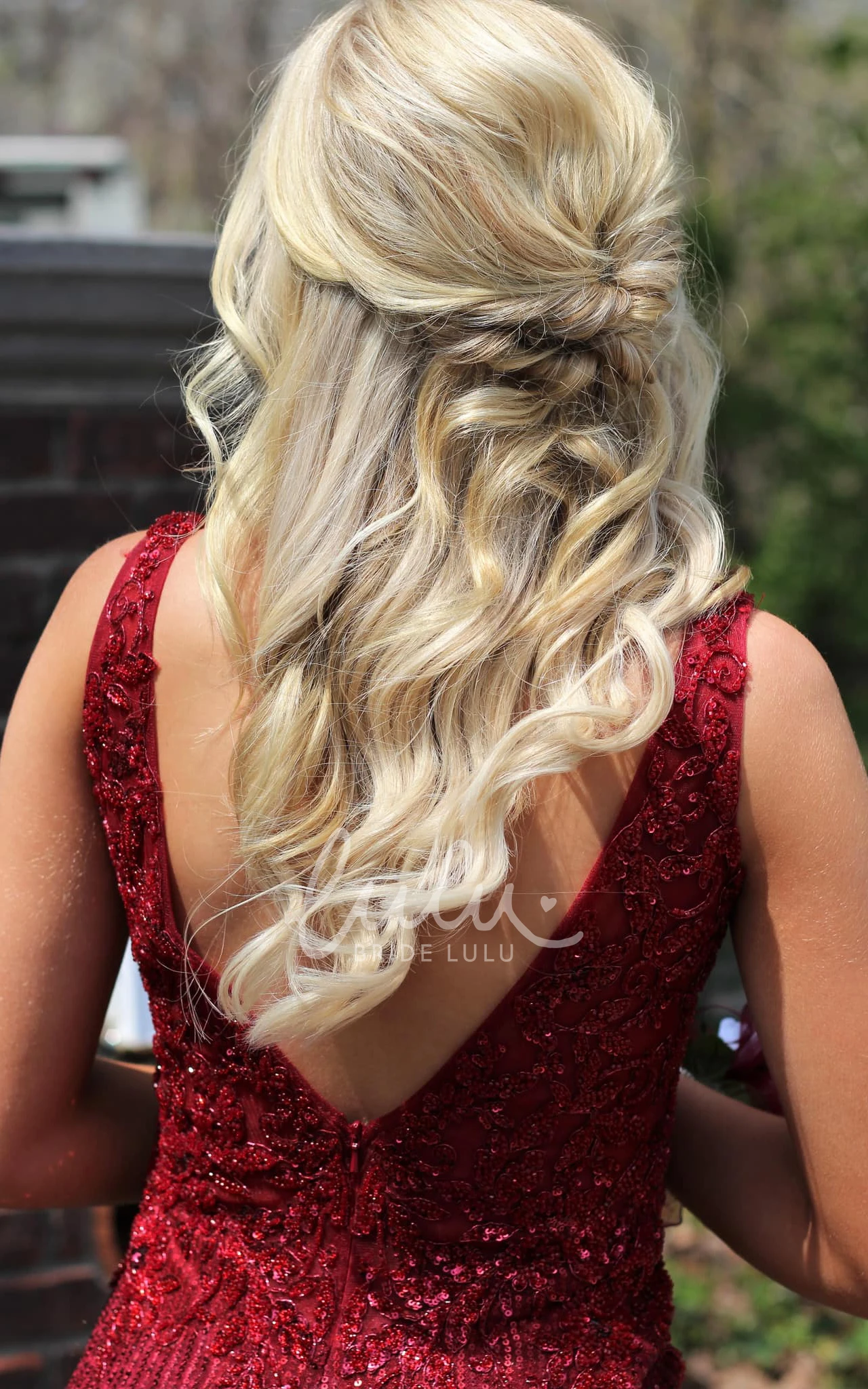 Elegant V-Neck Sheath Prom Dress with Burgundy Sequins and Low-V Back