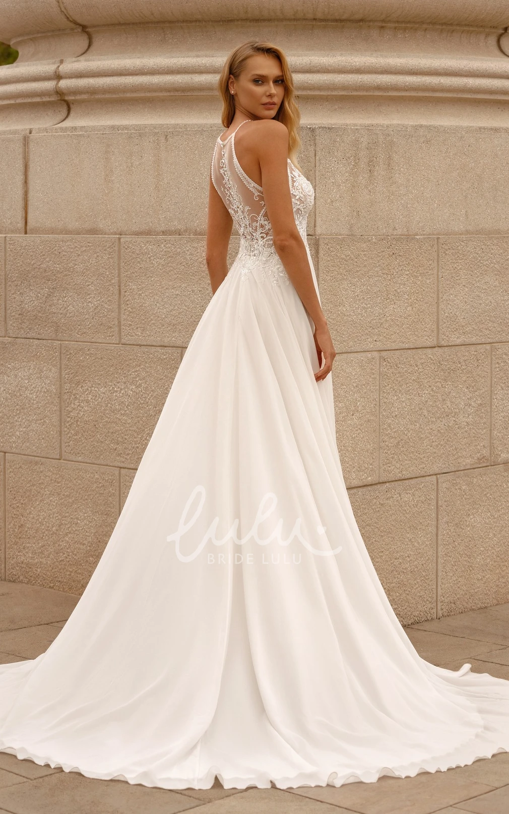 Charming Beach Hanging Neck Bohemian Lace Chiffon Trailing Long Dress