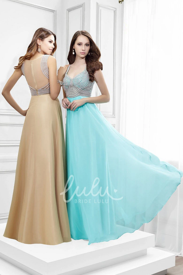 Illusion Back Chiffon Prom Dress Sleeveless Strapped Design