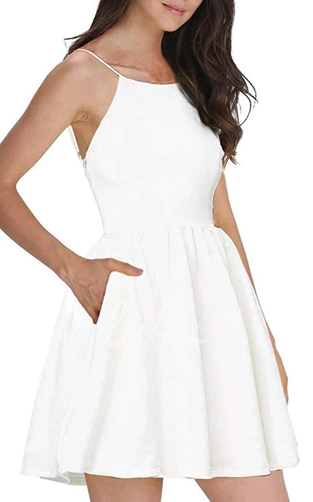 A Line Taffeta Spaghetti Cocktail Dress with Pockets Sleeveless Casual Women