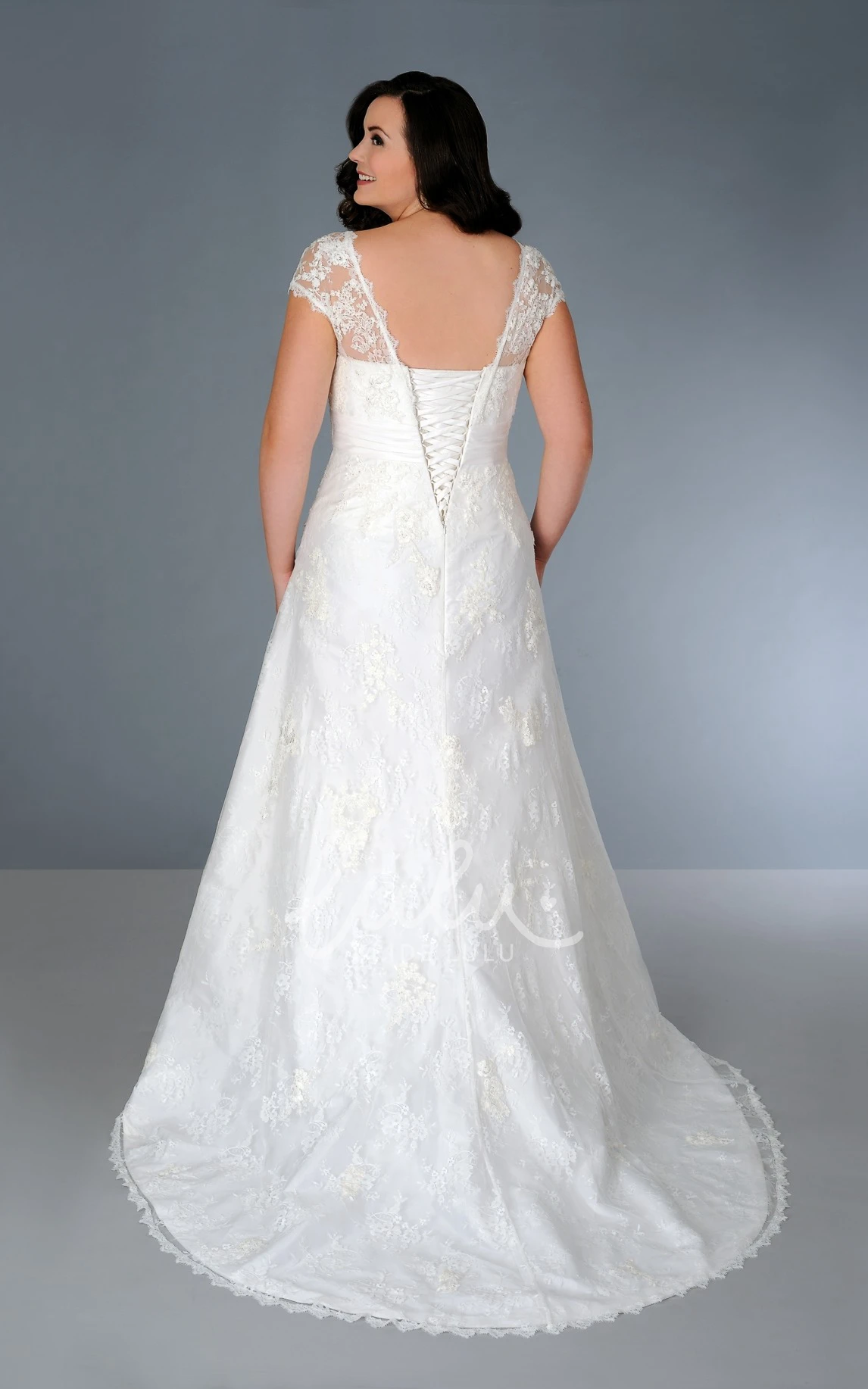 Lace Sheath Wedding Dress with Illusion Caped Sleeves and Sweep Train