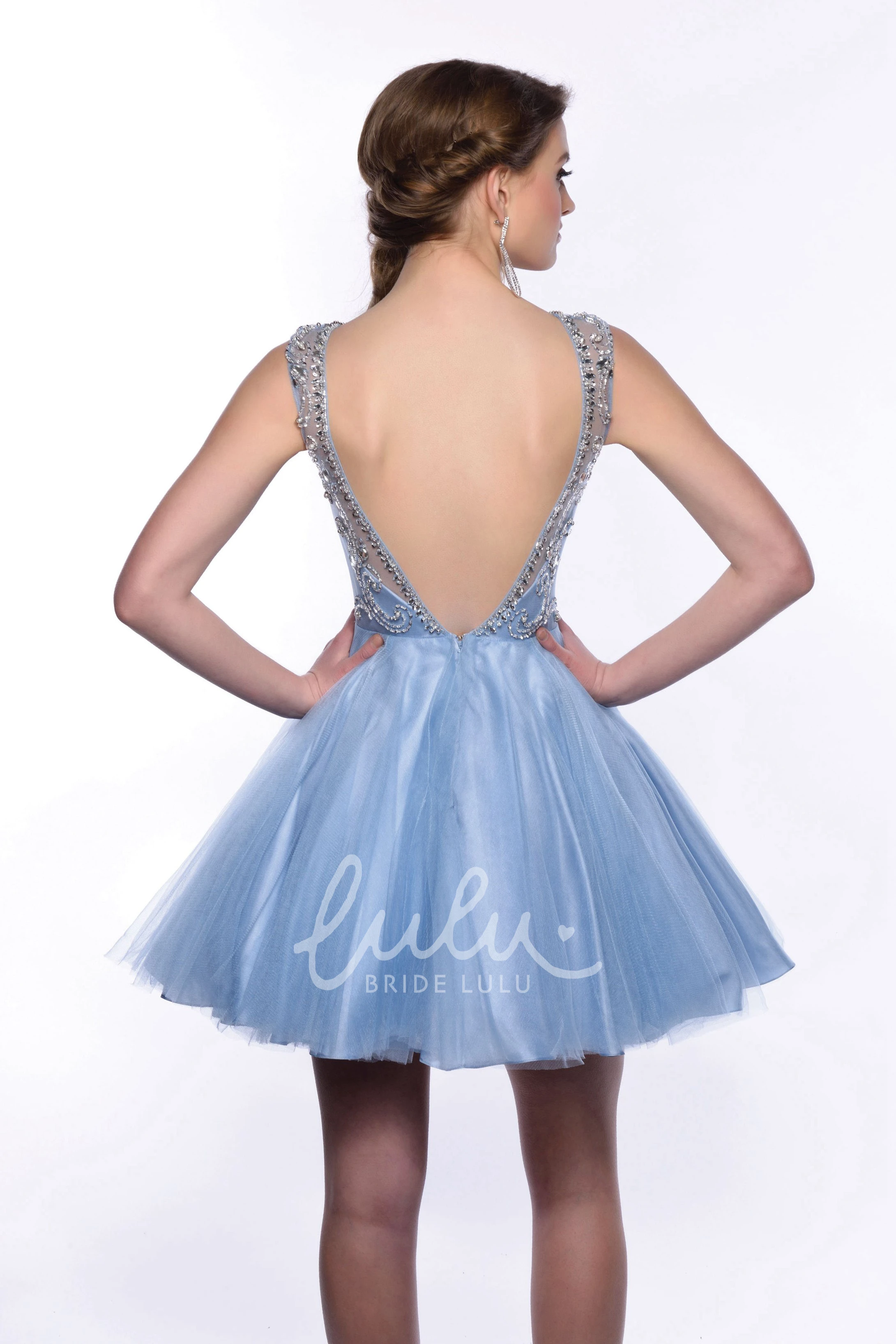Crystal Detailed A-Line Tulle Mini Dress Flowy Homecoming Dress 2025