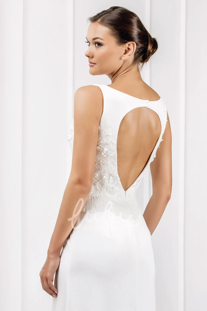 Satin Sleeveless Wedding Dress with Keyhole Back and Sweep Train Classic Wedding Dress