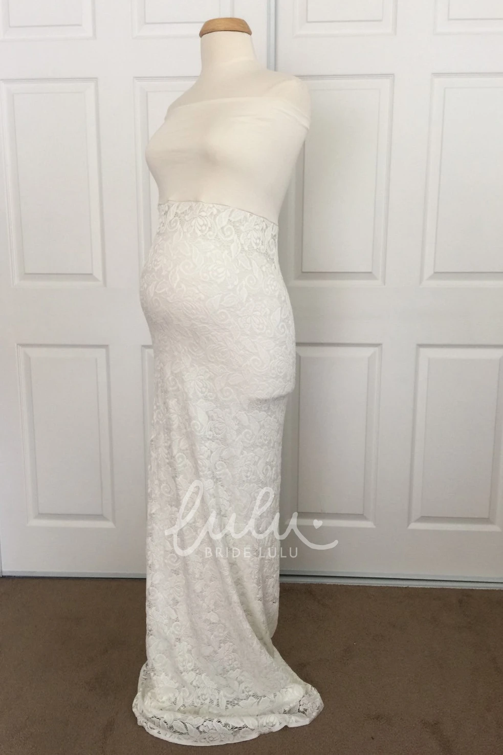 Strapless Sheath Lace Maternity Wedding Dress Flowy Beach Bride Dress