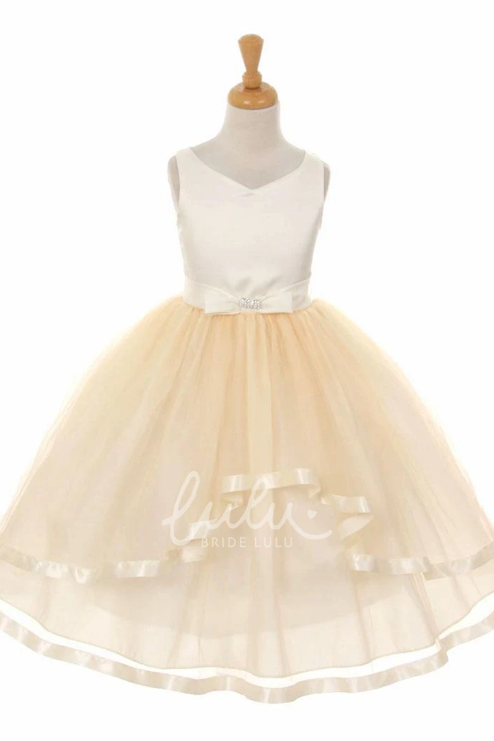 Peplum Tiered Tulle and Satin Flower Girl Dress with Ribbon Chic and Stylish