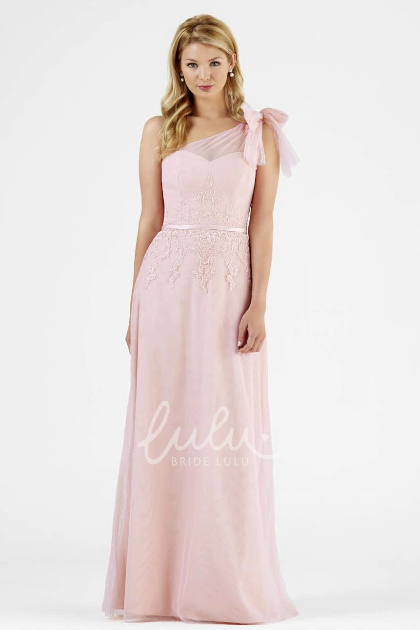Chiffon One-Shoulder Bridesmaid Dress with Bow & Illusion Elegant Bridesmaid Dress