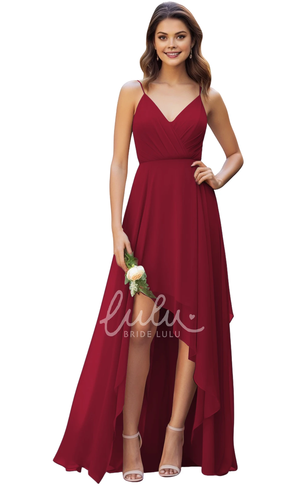 A-Line Chiffon Spaghetti V-neck Bridesmaid Dress Gorgeous 2025 Women's Flowy Unique