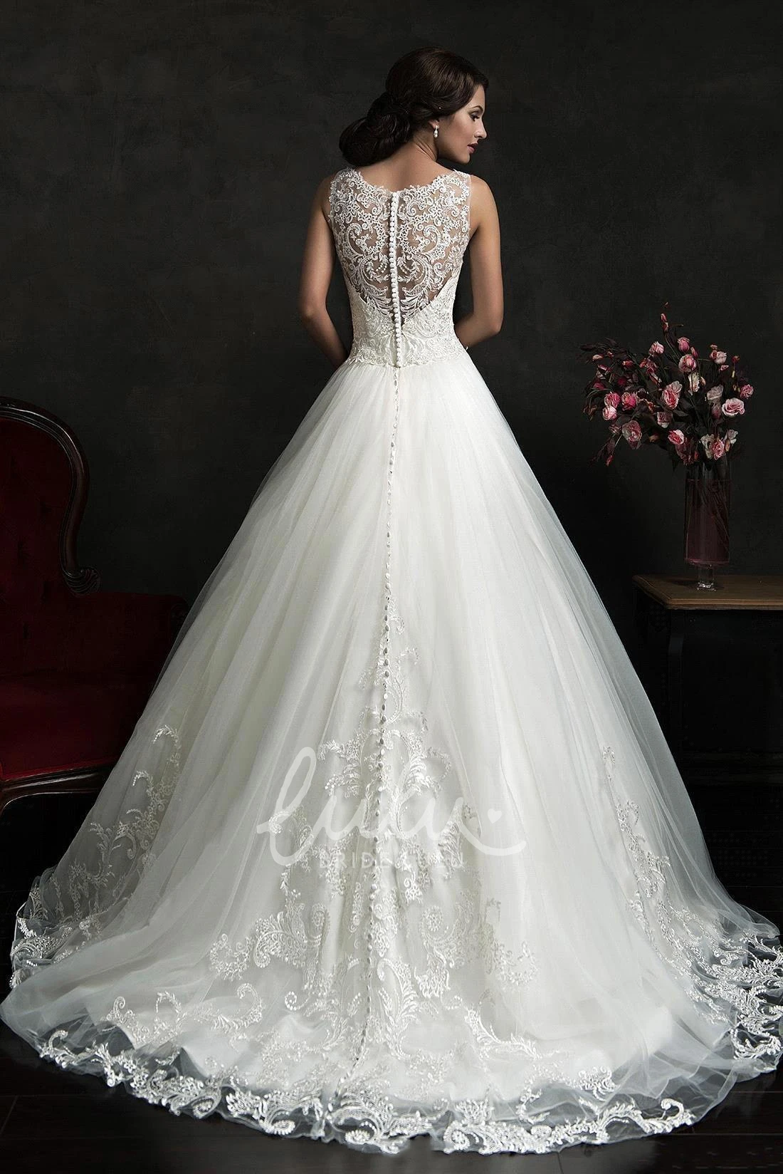 Short A-Line Lace Warm Wedding Dress with Jewel Straps and Bell Sleeves