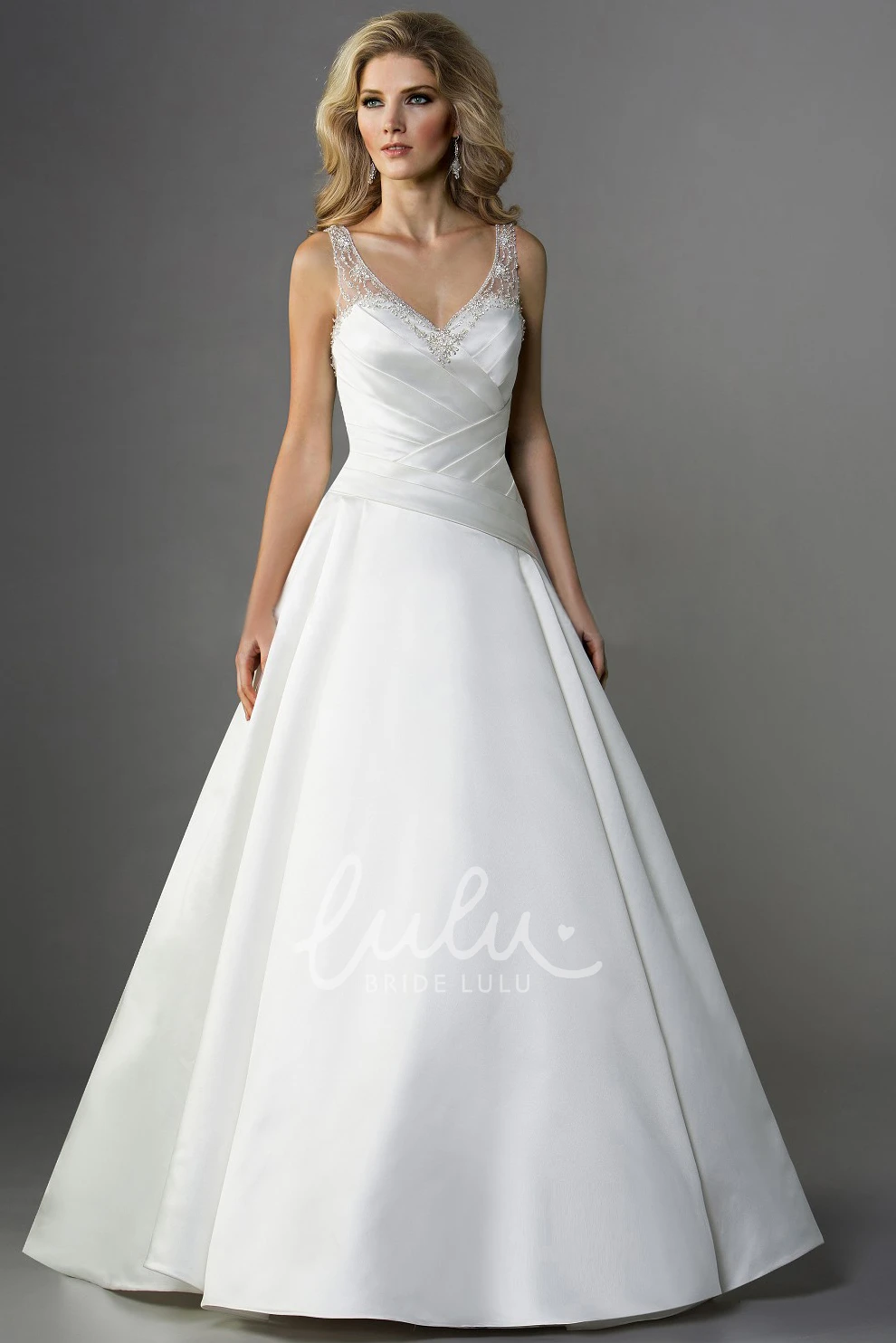 A-Line Jeweled Backless Dress V-Neck Sleeveless