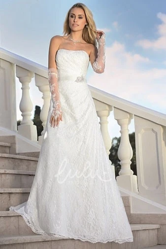 Lace A-Line Wedding Dress with Draping and Strapless Neckline