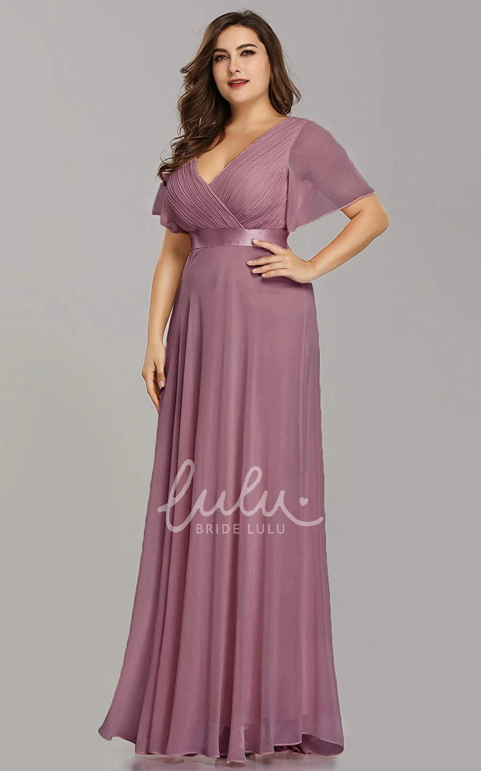 Chiffon V-Neck A-Line Mother Dress with Criss Cross Casual & Elegant