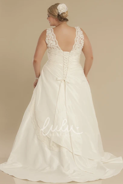 Plus Size Taffeta Wedding Dress with Appliques A-Line Sleeveless Draped