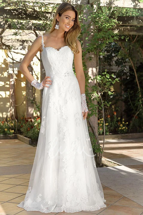 Lace Spaghetti Sheath Wedding Dress with Appliques Elegant Bridal Gown