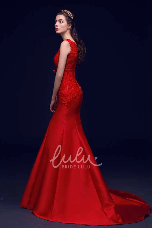 Satin Mermaid Formal Dress with Appliques Strapless Pleated Gown