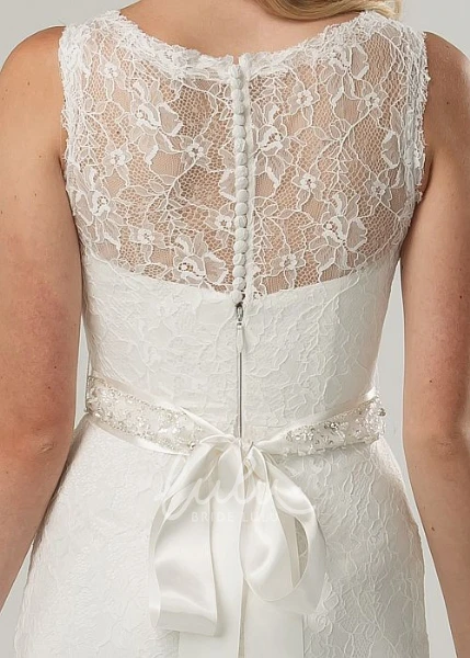 Long Lace Wedding Dress with Jeweled Scoop Neckline and Illusion Elegant Wedding Dress