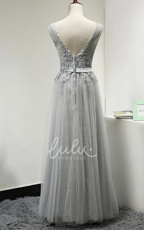 A-line Tulle Bridesmaid Dress with Cap Sleeves and Applique
