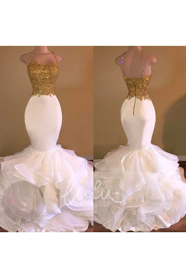 Satin Mermaid Trumpet Spaghetti Sleeveless Formal Dress with Sequins