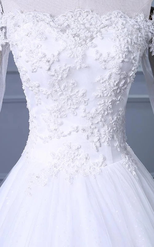 Tea-Length A-Line Ball Gown with Off-Shoulder Straps and Beading