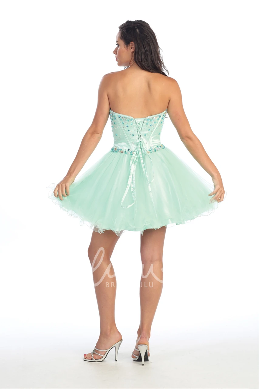 Beaded A-Line Short Sweetheart Sleeveless Tulle Corset Back Dress